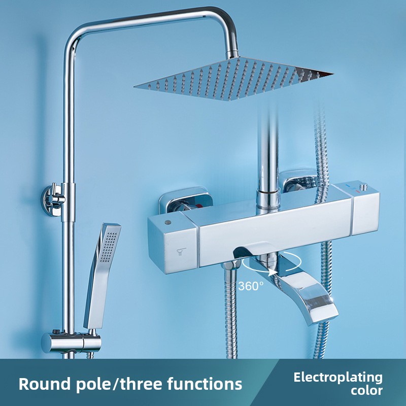 Home Bathroom Shower - 電気メッキステンレス製サーモスタットシャワーセット ワンボタン温度ロック ホームバスルームコレクション 冷温シャワー
