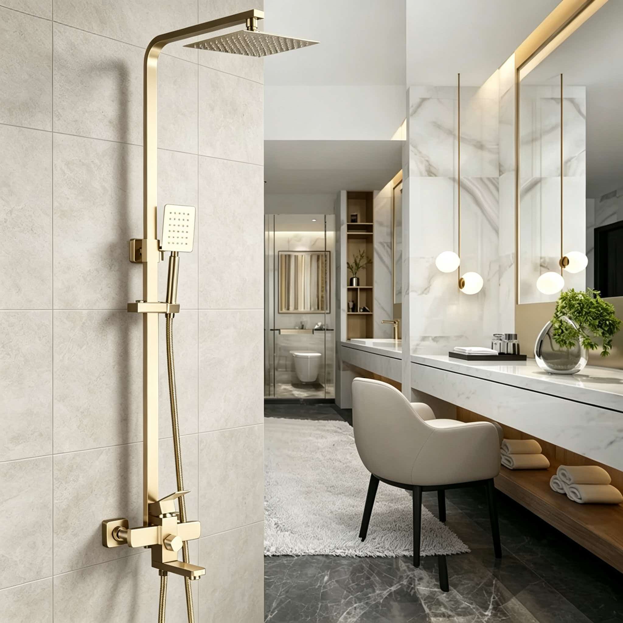 Home Bathroom Shower - ゴールドシャワーセット ステンレス製 加圧式 家庭用 飛沫防止シャワー 温冷混合水栓