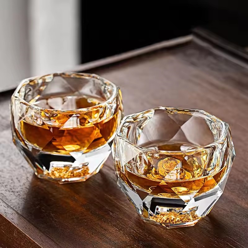 Yamazaki Home Bathroom Storage - 6個入り 50ml ショットグラス ダイヤモンドカット 二重底 クリスタルガラス