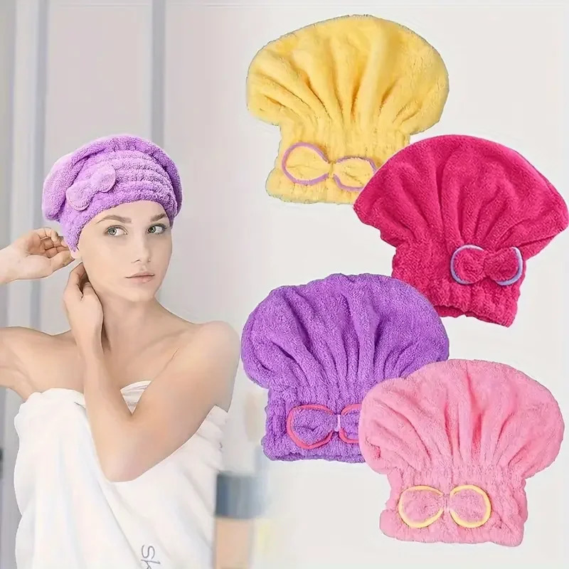 Home Bathroom Equipment - 速乾性ヘアキャップ女性ボウタイ入浴帽子マイクロファイバータオルスーパーファイバーシャワーキャップスパバスルームアクセサリーシャワーキャップ