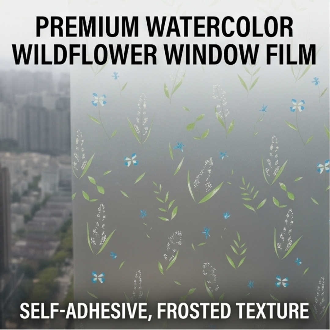 Home Bathroom Window - 自己粘着性フレッシュフローラルリーフウィンドウフィルム、つや消しプライバシーガラスステッカー、バスルーム、キッチン、オフィス用ホームデコレーション