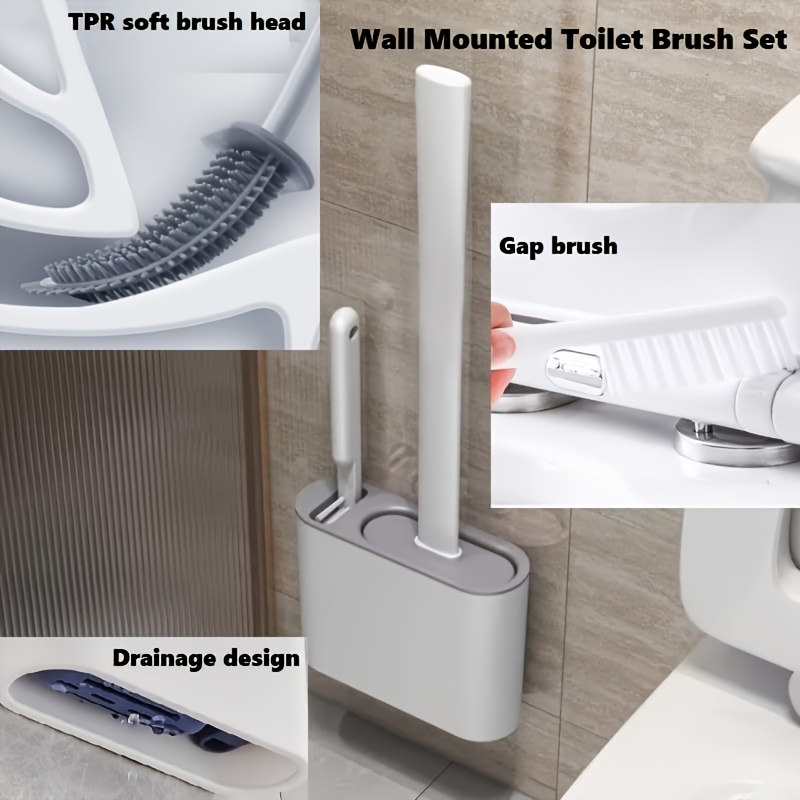 Home Goods Bathroom Storage - 壁掛けトイレブラシセット、モダンなフラットヘッドの浴室掃除用ブラシ、耐久性があり簡単に吊り下げられる収納オーガナイザー