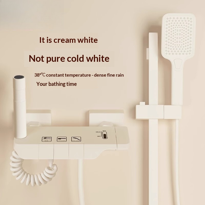 Home Bathroom Shower - クリーミーで使いやすいトップレスシャワーセット、全銅製サーモスタット式ホームバスルームコンプリートキット、トップシャワーヘッド付き、モダンなシャワーヘッドセット