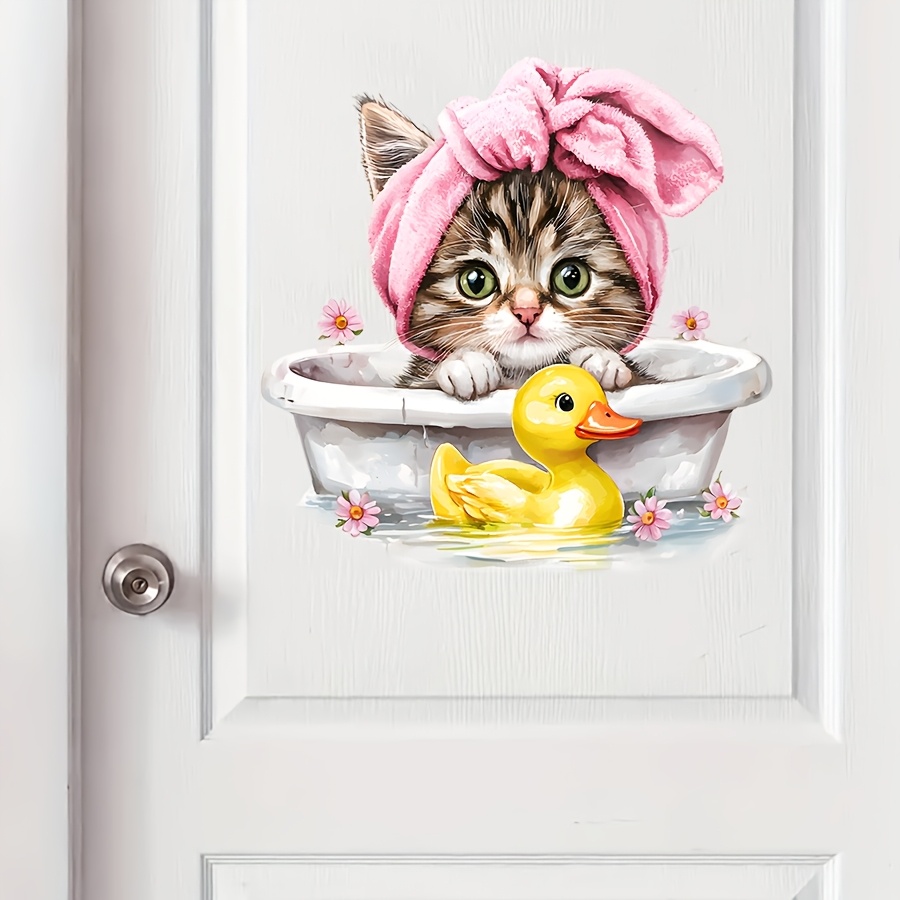 Home Bathroom Tiles - かわいい漫画の猫のバスルーム用ウォールステッカー、ペットショップ、サロン、リビングルーム、バスルーム、バスタブ、家の装飾に適しています。