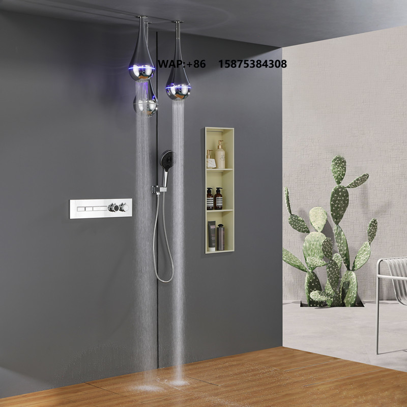 Home Bathroom Shower - 2026年新登場 ブラッシュ仕上げ スマートホーム対応 壁掛けLEDシャワーヘッド レイン4機能 高級シャワーミキサーセット