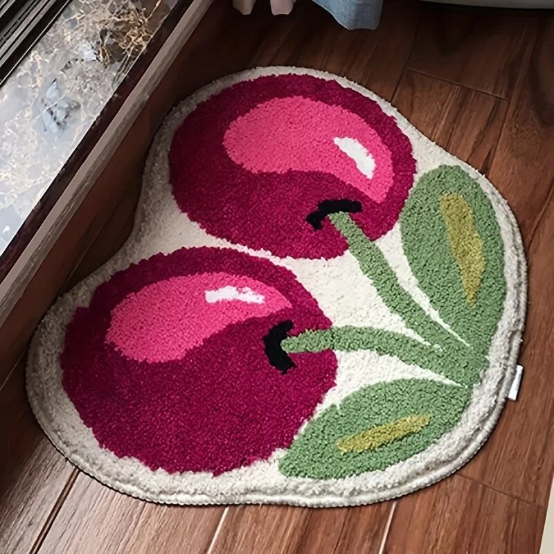 Zara Home Bathroom Rug - 吸収性マイクロファイバーチェリーマット,バスルーム用,滑り止めのふわふわ,果物型,家庭用