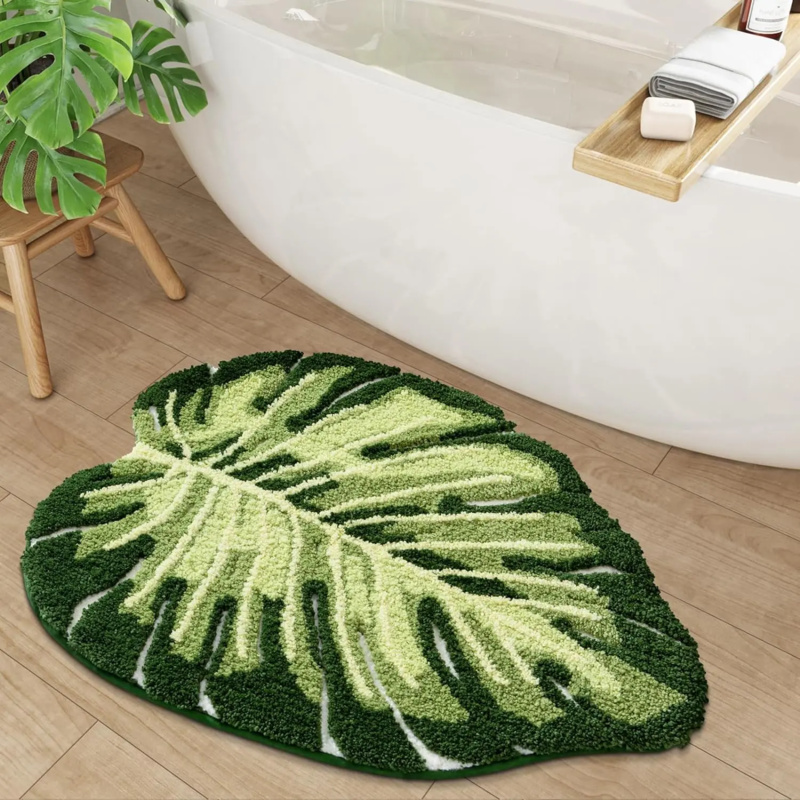 Zara Home Bathroom Rug - VIKAMA 小さな新緑の葉のバスルームマット 滑り止め 水吸収性 ソフトで快適なカーペット ホームデコレーション用