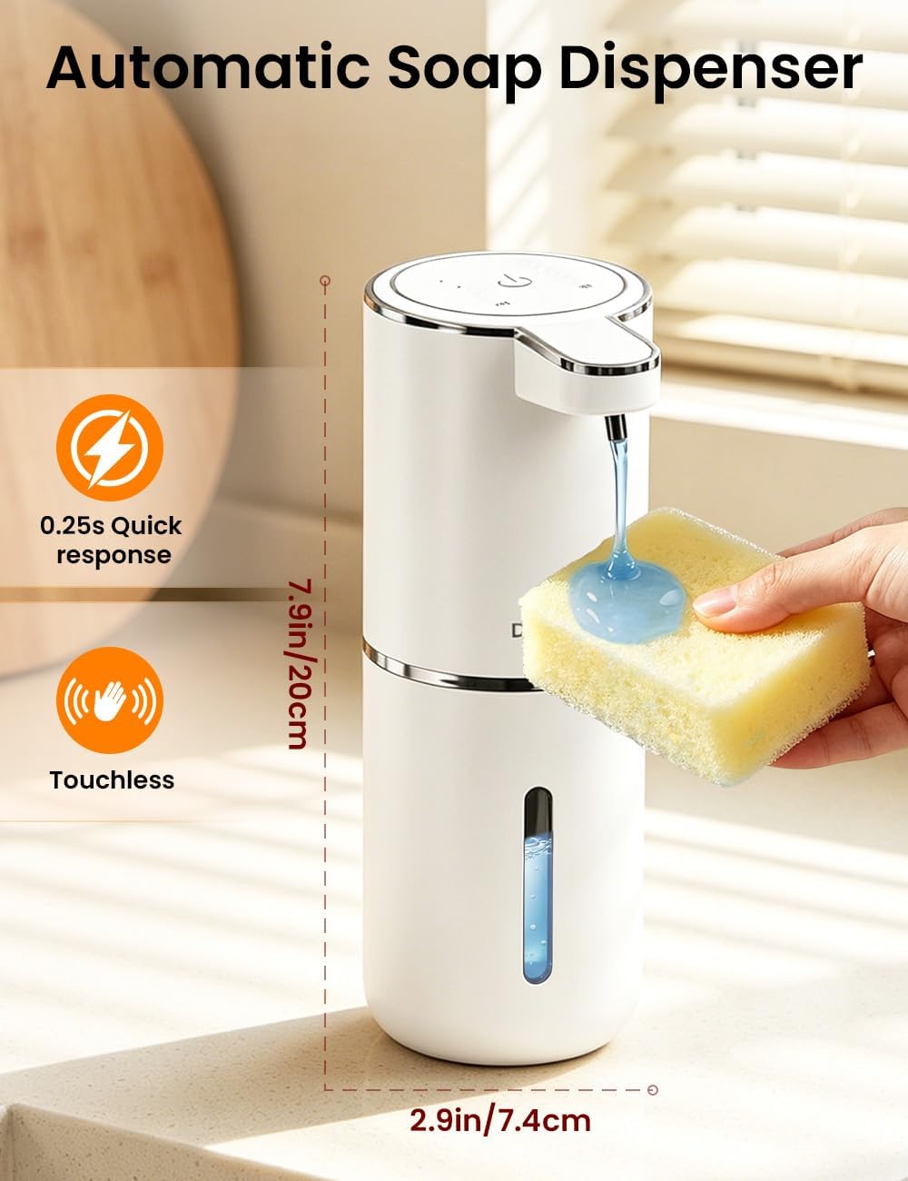 Soap Dispenser Pump - 380ML容量 ライトディスプレイ 4段階調整可能な泡/液体モード インテリジェント自動センサー ソープディスペンサー ハンドサニタイザーポンプ