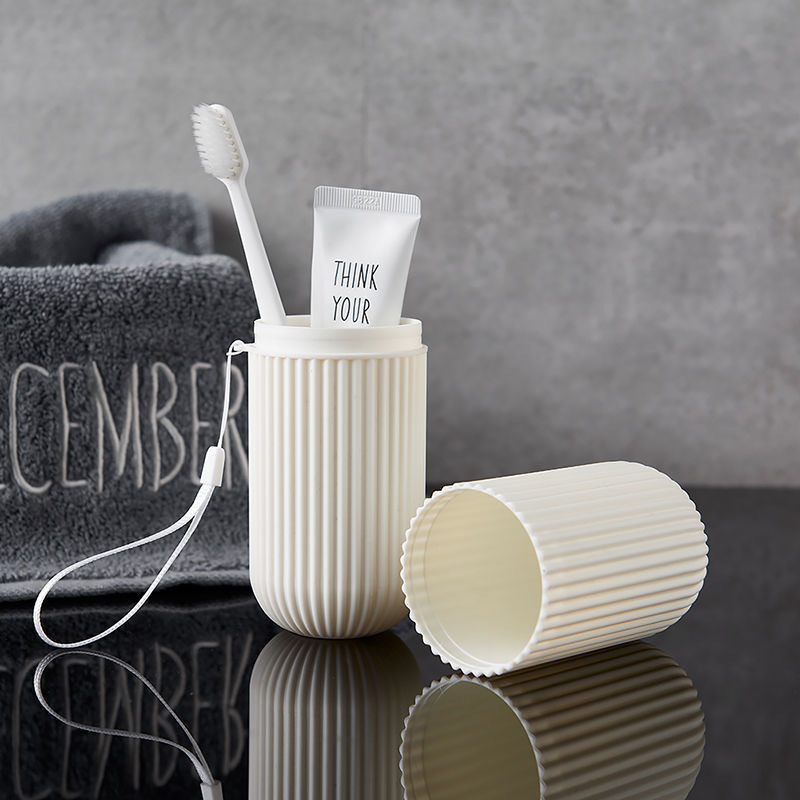 Home Goods Bathroom Storage - ポータブルトラベル歯ブラシボックス、縦縞模様のマウスウォッシュカップ、歯磨き粉チューブオーガナイザー、歯磨き道具収納ケース（バスルーム＆屋外用）