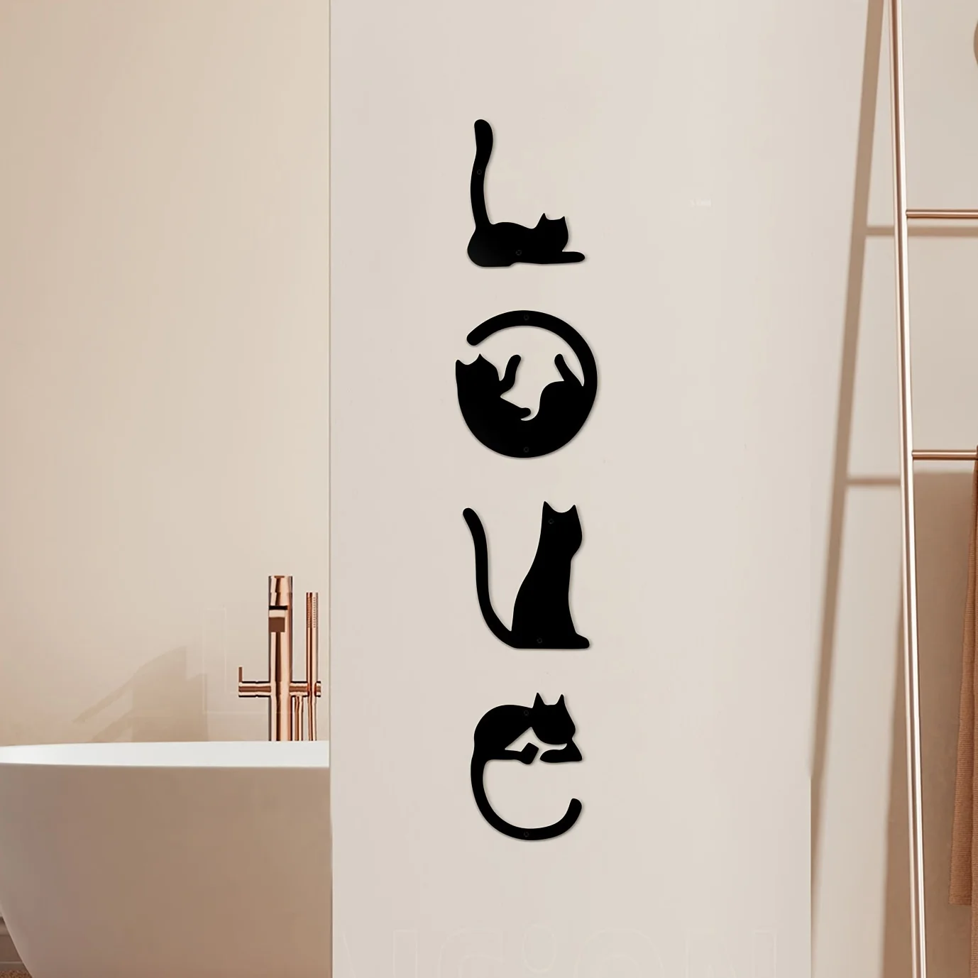 Home Goods Bathroom - Hellooung-かわいい猫の金属の壁の装飾、抽象的な家の芸術、部屋の装飾、ゴシックステッカー、バレンタインデー、4個セット
