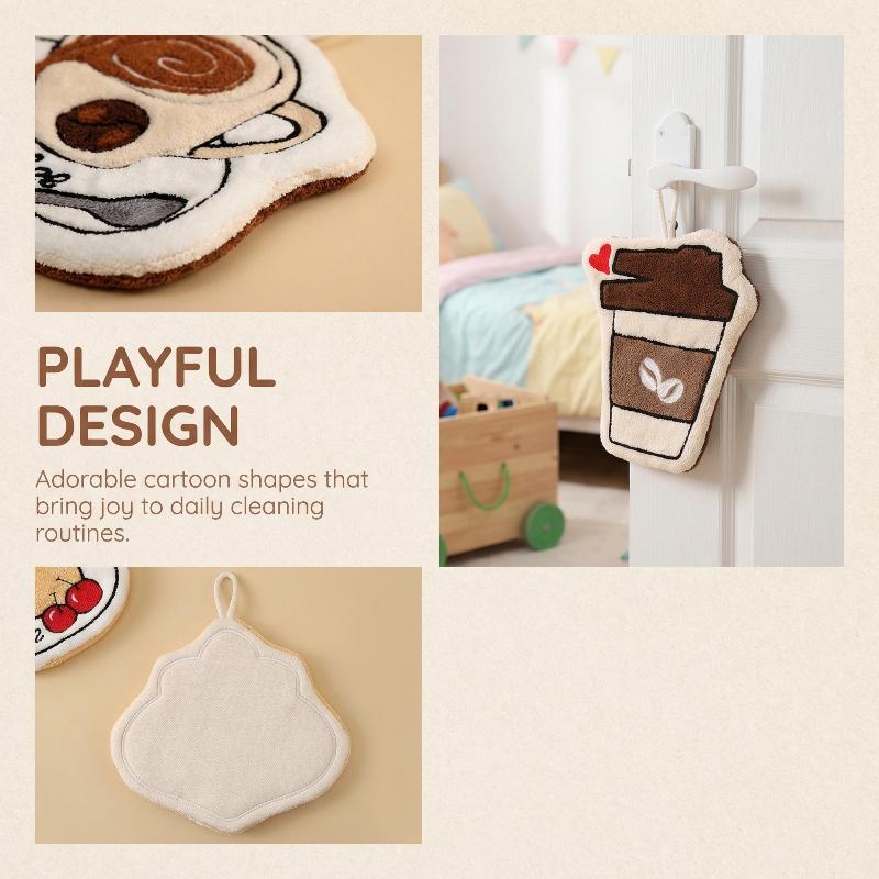 Home Bathroom Design - 速乾性吸収性コーヒーハンギングタオル ソフトハンドクロス キッチン/バスルーム用 かわいいデザイン ギフト ホーム
