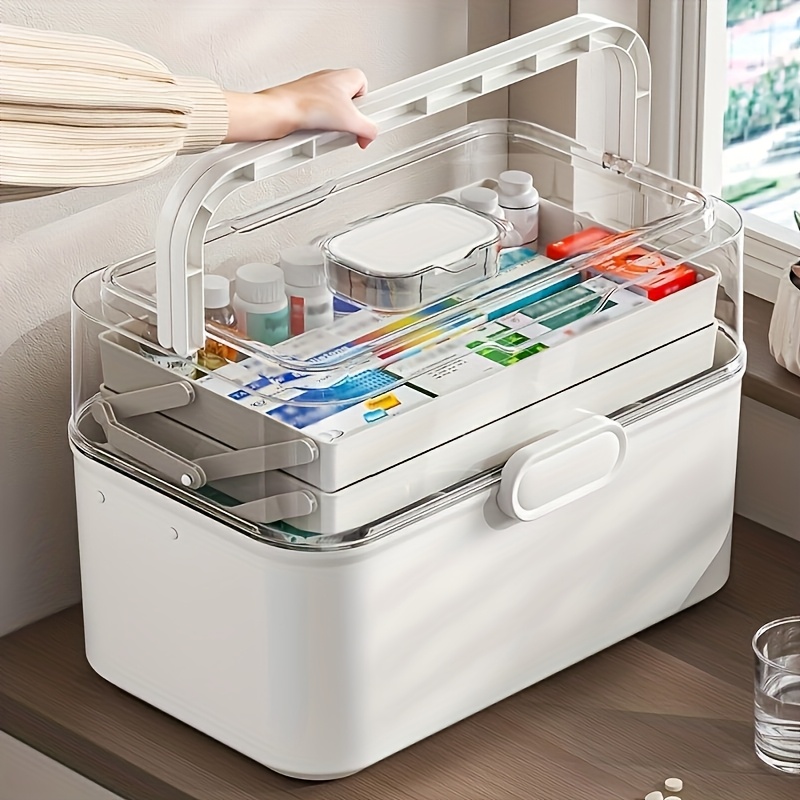 Home Goods Bathroom Storage - 大容量透明蓋付き薬収納ボックス/ディスペンサーボックス - プラスチック製薬品収納キャビネット、家庭、オフィス、キッチン、バスルーム、寝室用多目的オーガナイザーボックス - 薬や事務用品用の省スペースカウンタートップオーガナイザー -