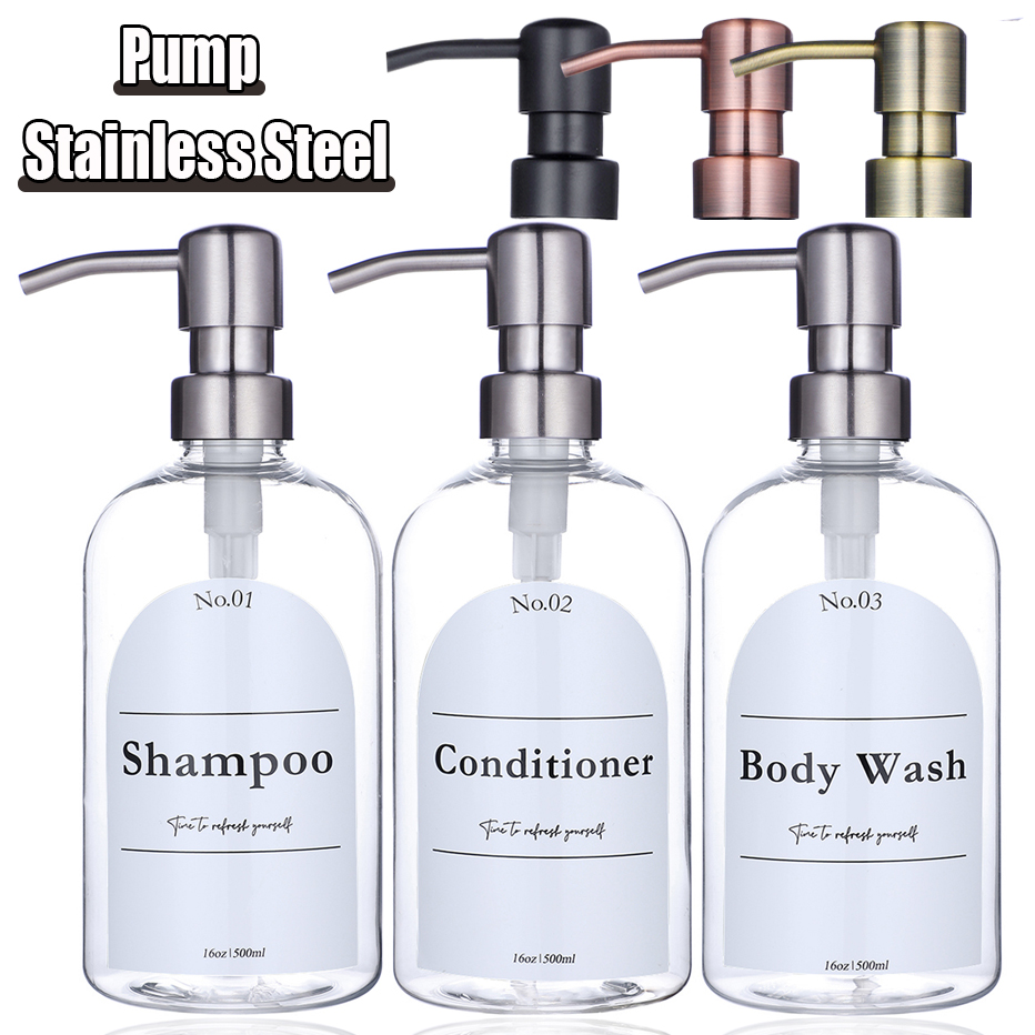 Soap Dispenser Pump - クリアシャンプー、コンディショナー、ボディウォッシュディスペンサーセット、頑丈なプラスチックポンプ付きプラスチック製シャワーソープディスペンサーボトル