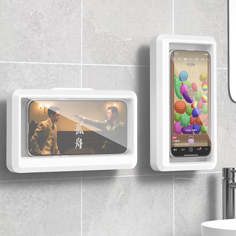 Home Bathroom Shower - 浴室用防水スマホホルダー、壁掛け式スマホケーススタンドボックス、自己粘着式タッチスクリーンスマホブラケット、シャワー用密閉収納
