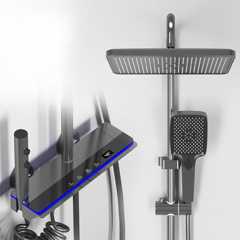 Home Bathroom Shower - ホームインテリジェントデジタルディスプレイ壁掛けシャワーセット簡単操作多機能シャワートリムシステム耐久性のある浴室設備