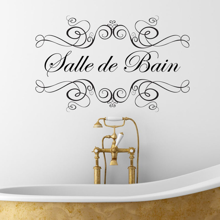 Home Bathroom Tiles - バスルームウォールステッカー フランス語の名言 バスルームビニールウォールデカール シャワールーム ホームデコレーション 取り外し可能な防水ウォールアート壁画