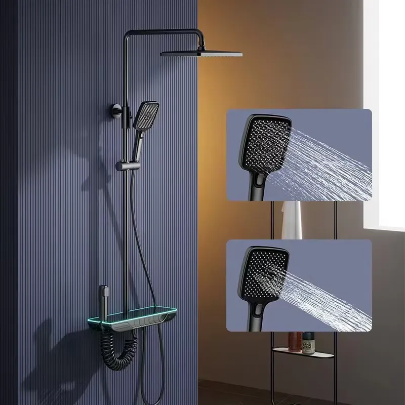 Home Bathroom Shower - スマートデジタルサーモスタットシャワーセット真鍮ピアノキーバスルーム蛇口シングルハンドルホテルホームバスレインフォールミキサータップキット