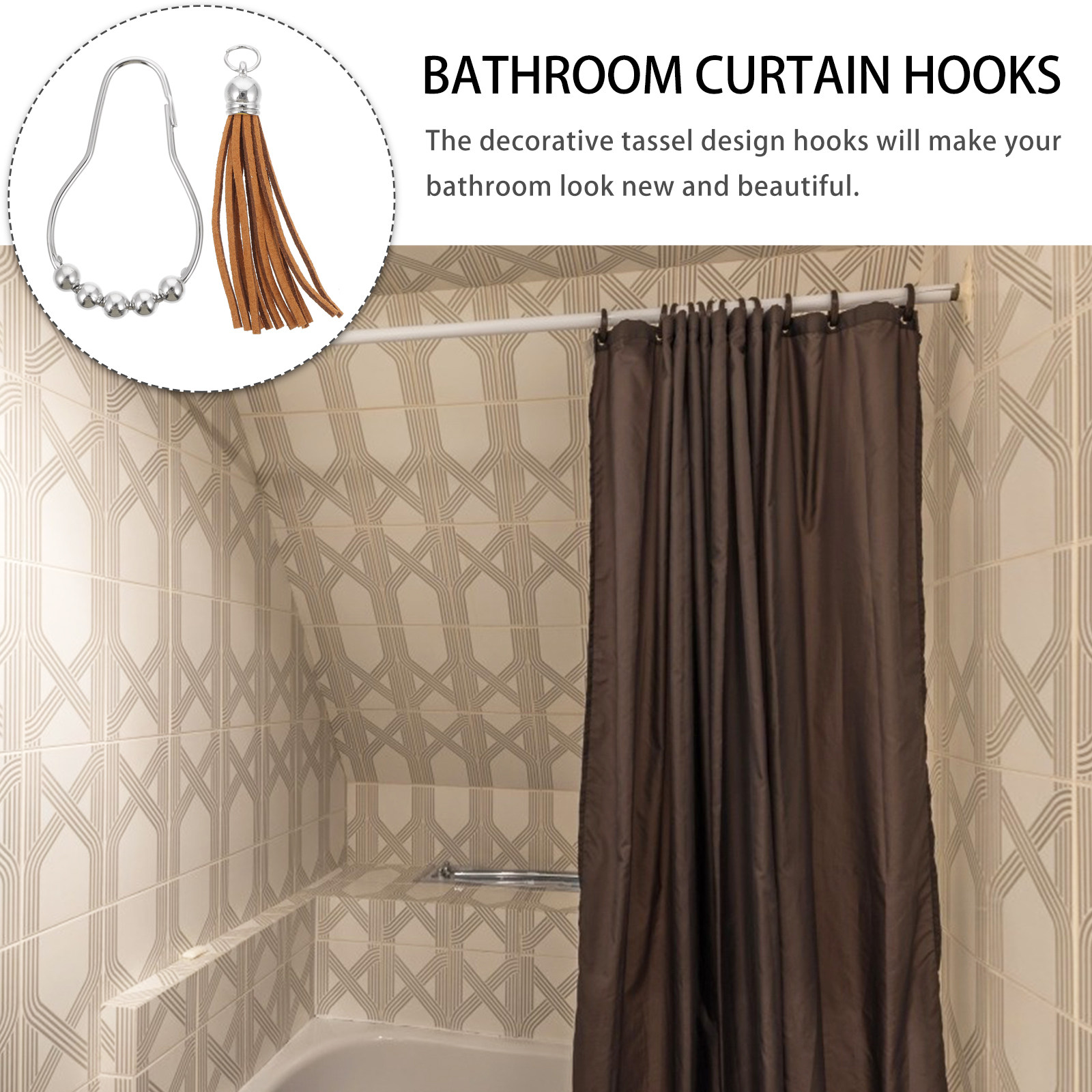 12個入りタッセル装飾カーテンフック、シャワーカーテン吊り下 - Home Bathroom Design のレビューと価格