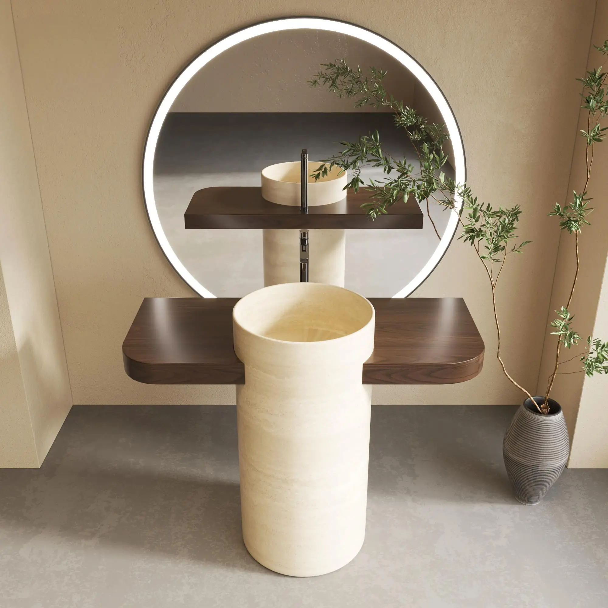 高級手作りトラバーチンTベースシンクまたは洗面台：ヴィンテー - Home Living Bathroom Vanity のレビューと価格