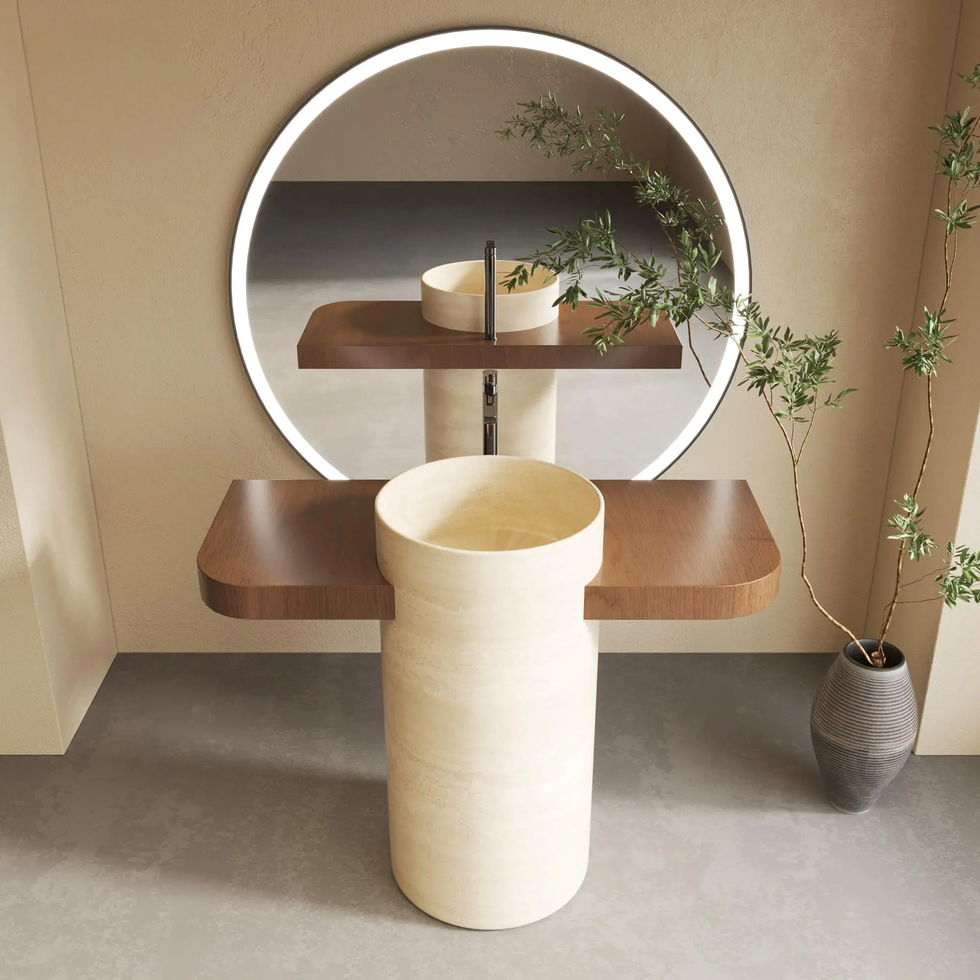 高級手作りトラバーチンTベースシンクまたは洗面台：ヴィンテー - Home Living Bathroom Vanity のレビューと価格