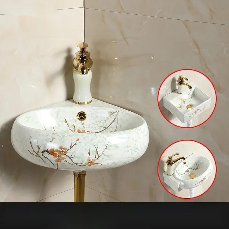 セラミック製コーナー三角形壁掛け小型洗面台 省スペース吊り下 - Home Bathroom Design のレビューと価格