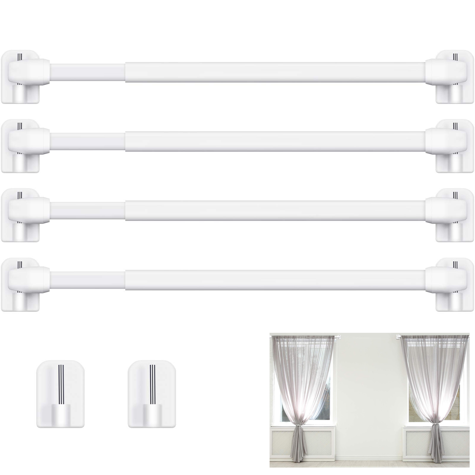 4個セット 調節可能なカーテンロッド 浴室バー シャワー用  - Home Bathroom Window のレビューと価格
