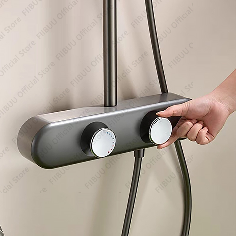 モダンでスタイリッシュなシャワーシステム温度調節可能な多機能 - Home Bathroom Shower のレビューと価格
