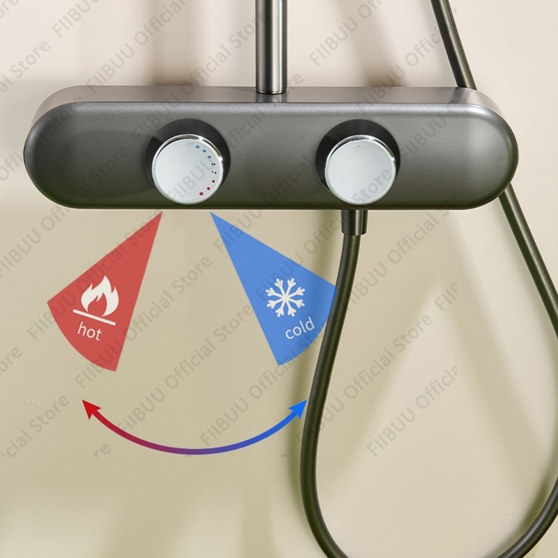 モダンでスタイリッシュなシャワーシステム温度調節可能な多機能 - Home Bathroom Shower のレビューと価格