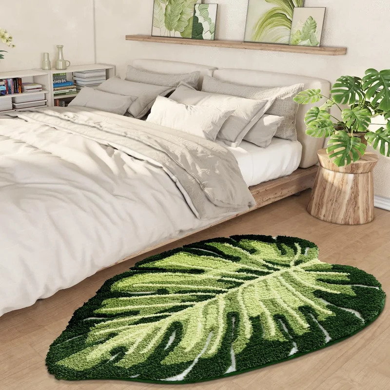VIKAMA ノンスリップバスマット グリーンリーフデザイン - Zara Home Bathroom Rug のレビューと価格
