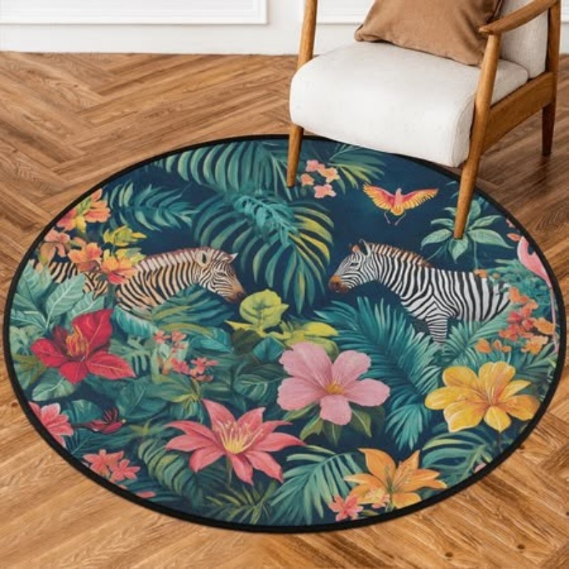 花柄の円形カーペット、ヴィンテージ風油絵、カラフルな花柄、広 - Home Living Bathroom Vanity のレビューと価格