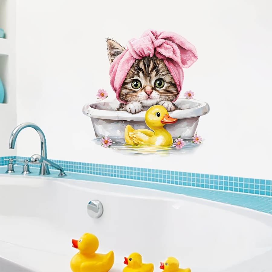 かわいい漫画の猫のバスルーム用ウォールステッカー、ペットショ - Home Bathroom Tiles のレビューと価格