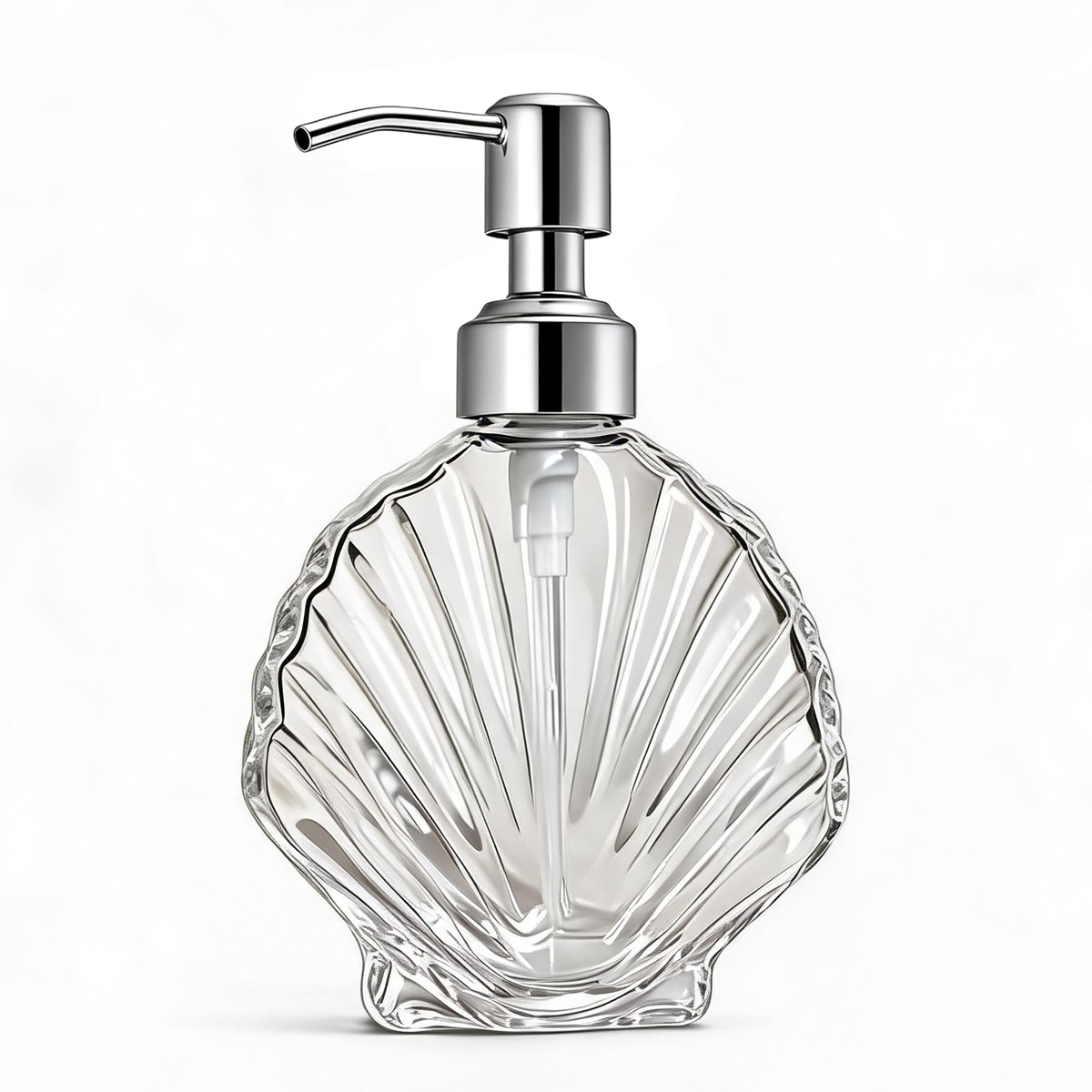 装飾的な貝殻ガラス製ソープディスペンサー、ステンレス製ポンプ - Soap Dispenser Pump のレビューと価格
