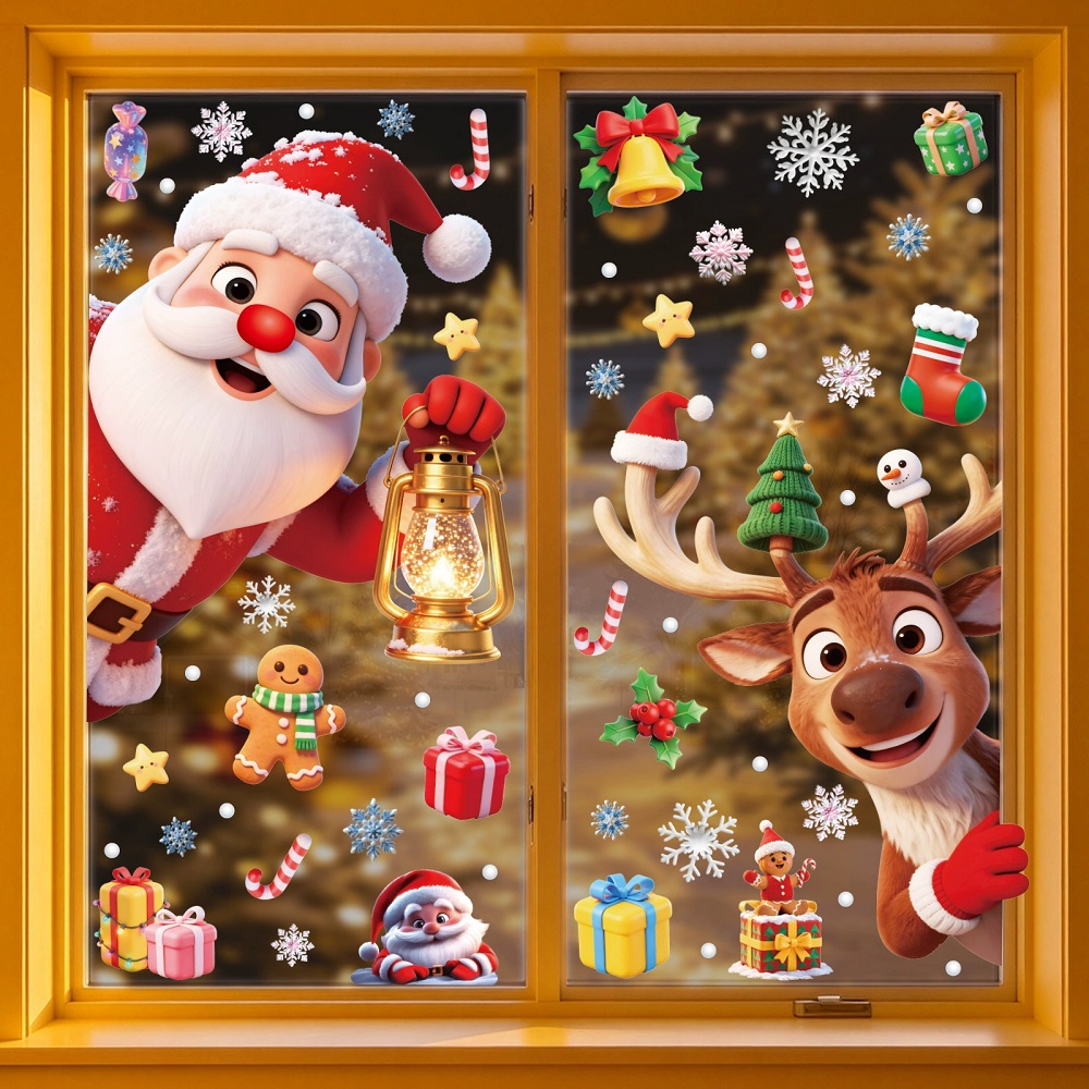 雪だるまサンタクロースクリスマスウィンドウステッカー装飾ホー - Home Bathroom Window のレビューと価格