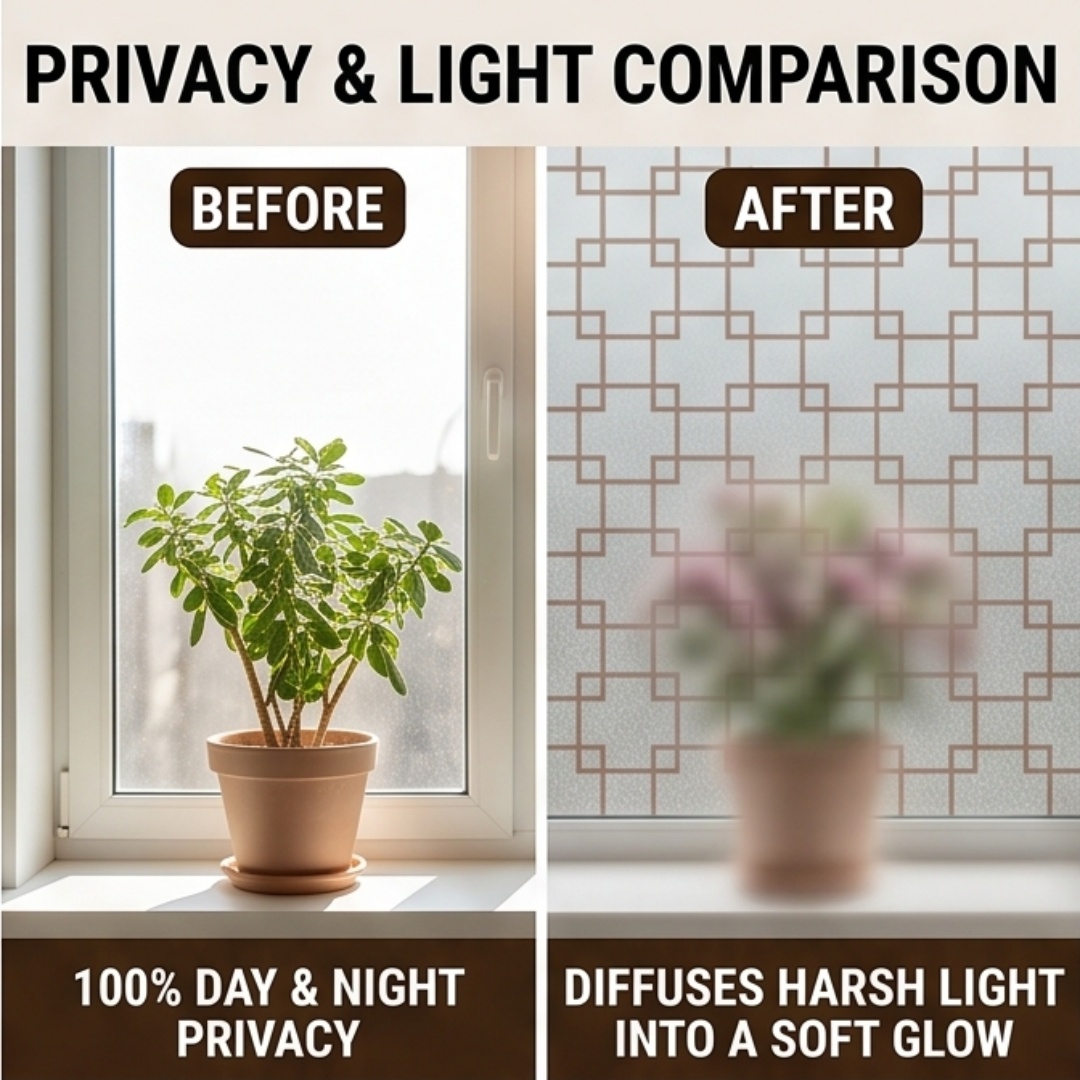 オリエンタル格子柄プリントフロストウィンドウフィルム自己粘着 - Home Bathroom Window のレビューと価格
