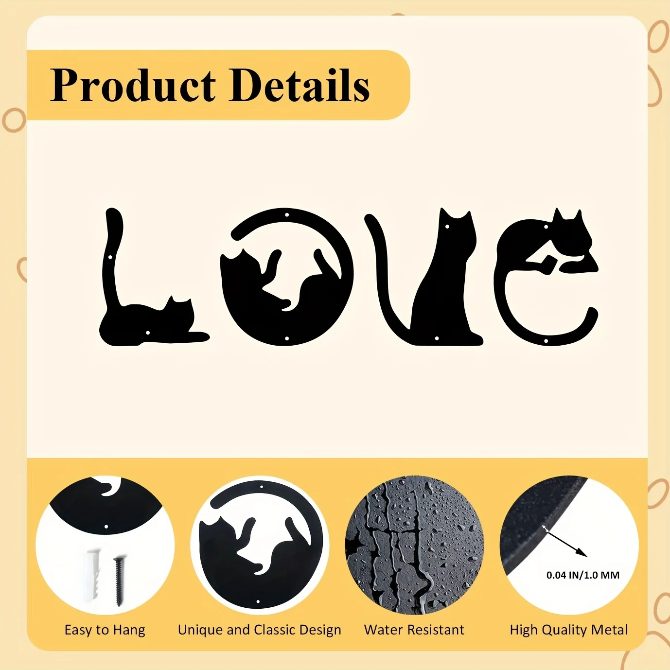 Hellooung-かわいい猫の金属の壁の装飾、抽象的な家の - Home Goods Bathroom のレビューと価格