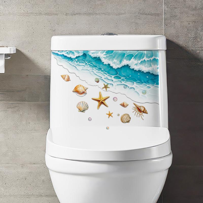海をテーマにしたトイレステッカー防水自己粘着貝殻ヒトデ波デザ - Home Bathroom Design のレビューと価格