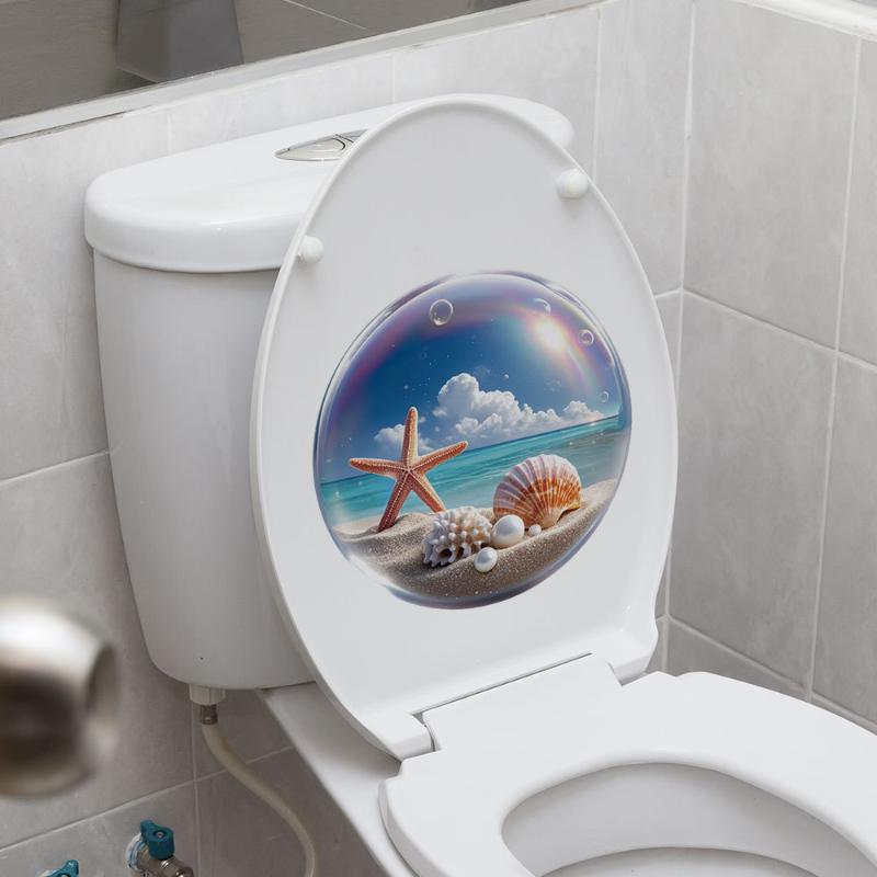 海をテーマにしたトイレステッカー防水自己粘着貝殻ヒトデ波デザ - Home Bathroom Design のレビューと価格