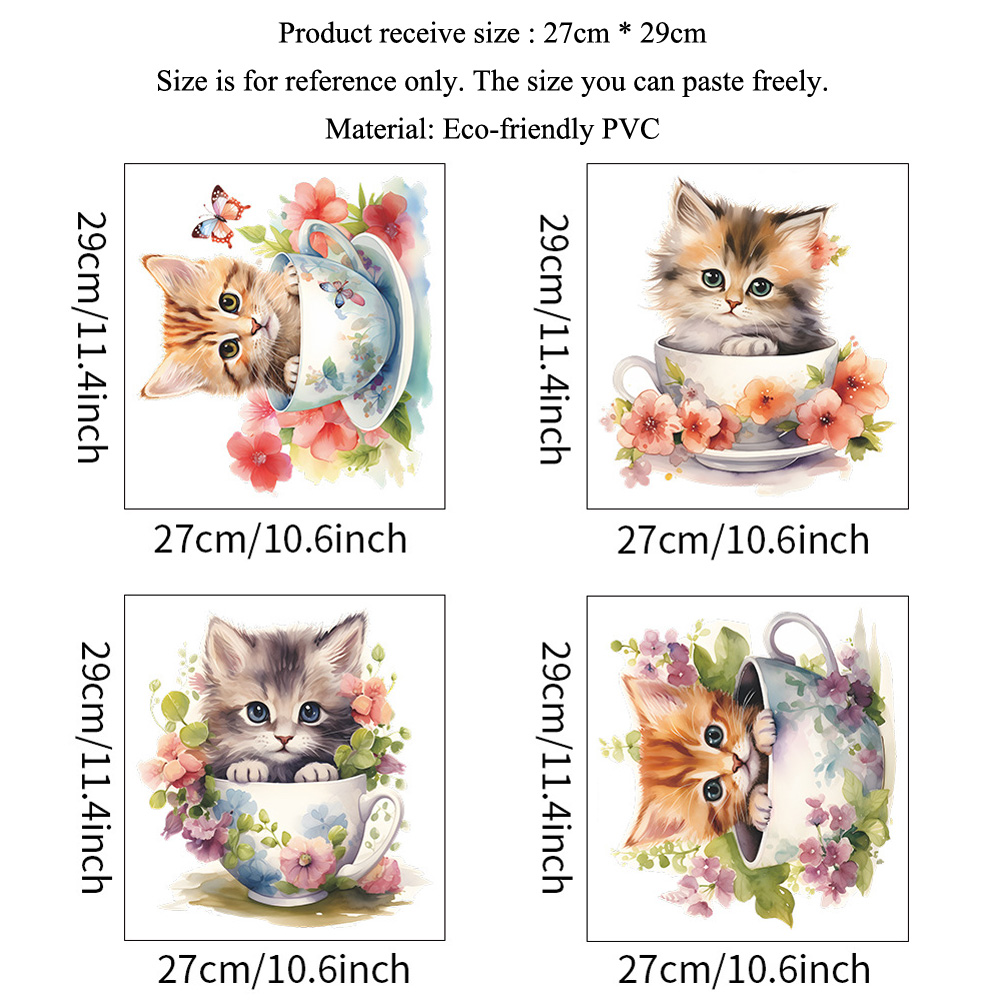 かわいいティーカップ猫の花の壁のステッカートイレの装飾浴室壁 - Home Bathroom Tiles のレビューと価格