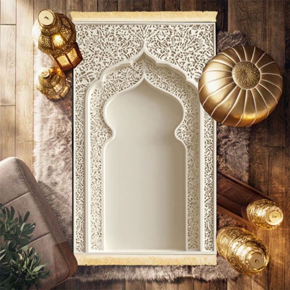 VIKAMA イスラム教の祈りのための絨毯、白い豪華なエンボ - Home Bathroom Door Design のレビューと価格