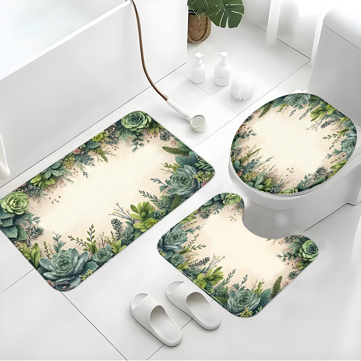 レトロ多肉植物バスルーム3点セット：フランネルトイレマット+ - Zara Home Bathroom Rug のレビューと価格