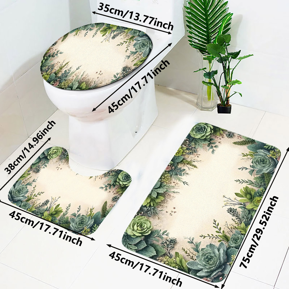 レトロ多肉植物バスルーム3点セット：フランネルトイレマット+ - Zara Home Bathroom Rug のレビューと価格
