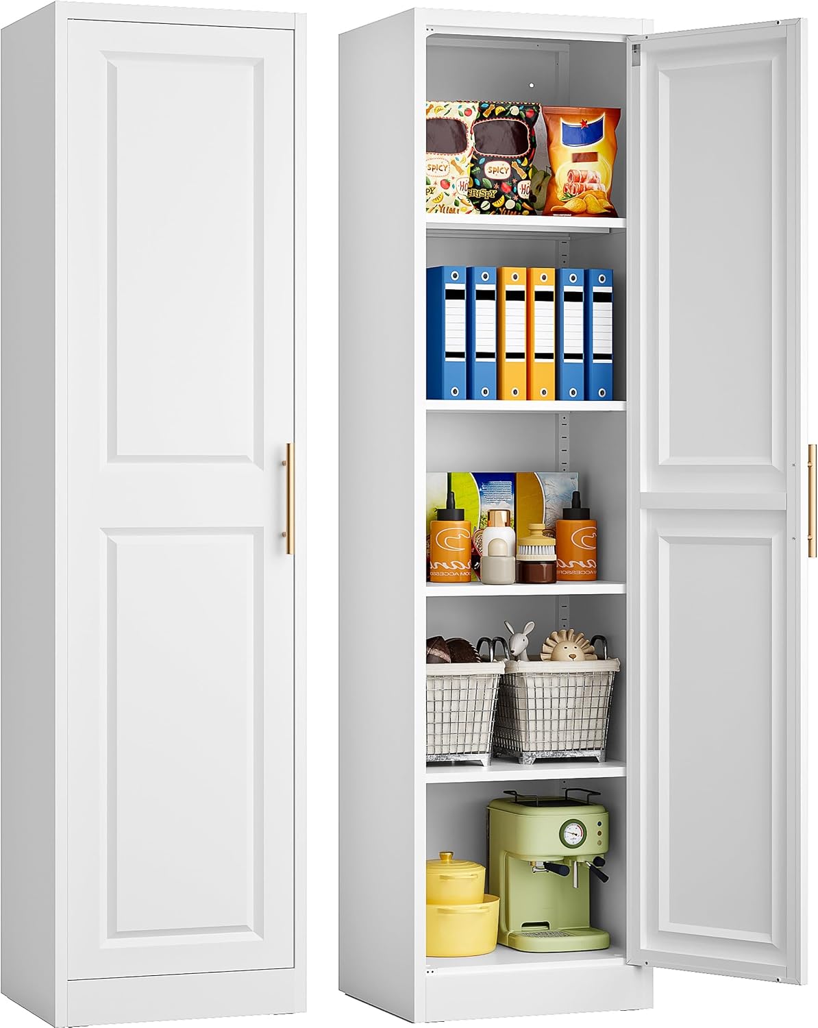 背の高い細長い収納キャビネット、1ドア5段、スリムキッチンパ - Home Goods Bathroom Storage のレビューと価格