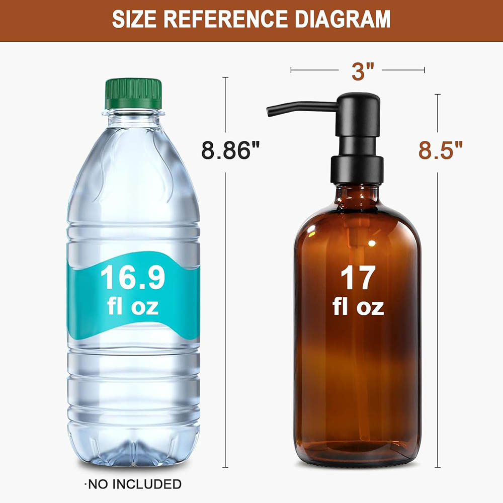琥珀色のガラス製ソープディスペンサー、2個パック、17オンス - Soap Dispenser Pump のレビューと価格