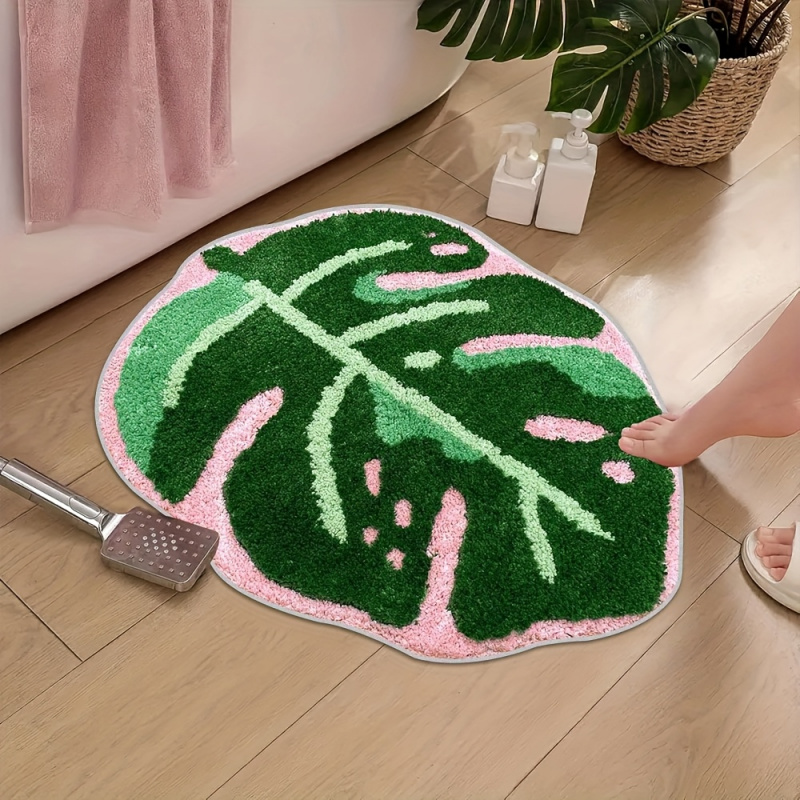 VIKAMA ピンクトロピカルリーフプラッシュカーペット不規 - Zara Home Bathroom Rug のレビューと価格