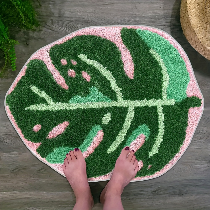 VIKAMA ピンクトロピカルリーフプラッシュカーペット不規 - Zara Home Bathroom Rug のレビューと価格