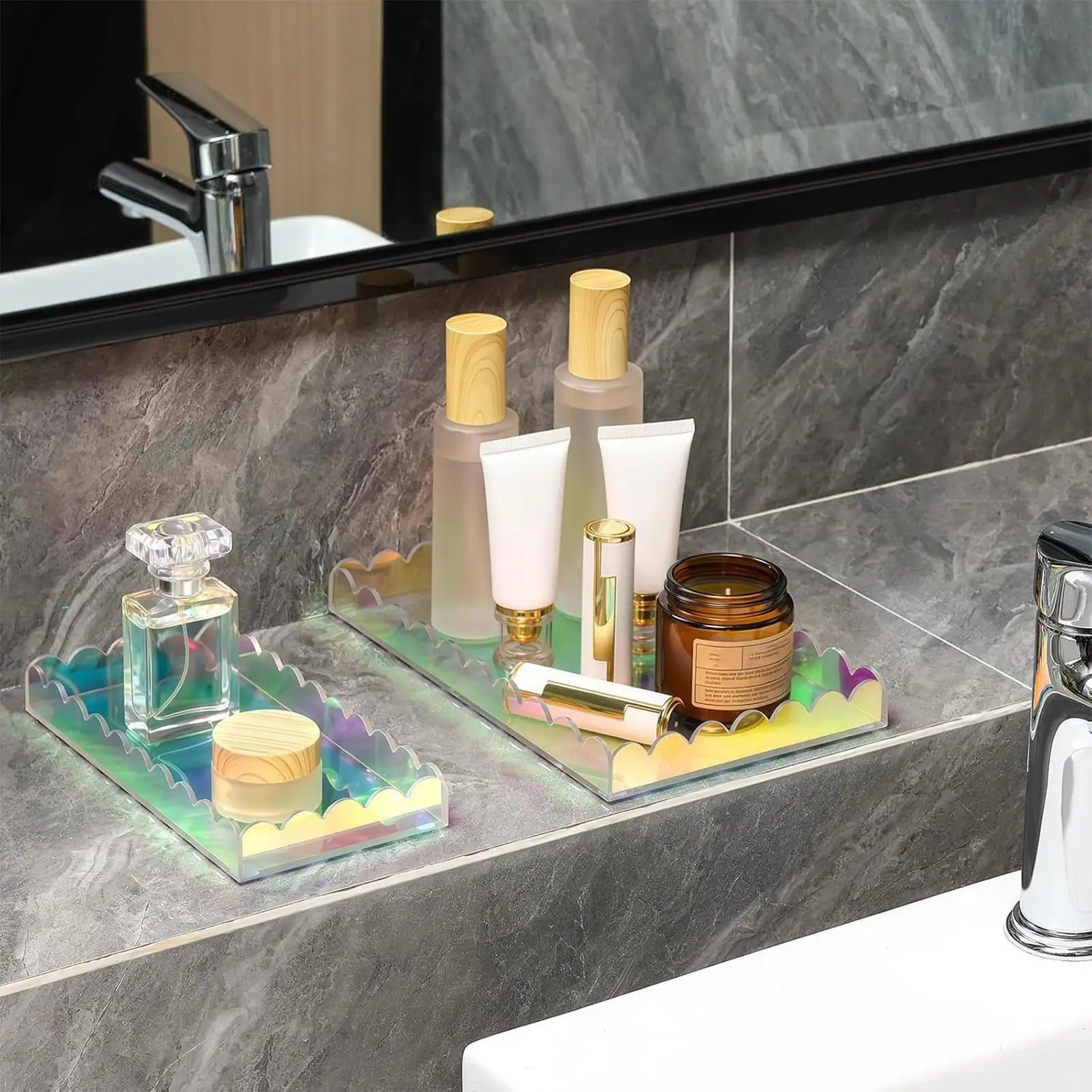 2個セット アクリルトレイ スカラップ型収納オーガナイザー  - Home Living Bathroom Vanity のレビューと価格