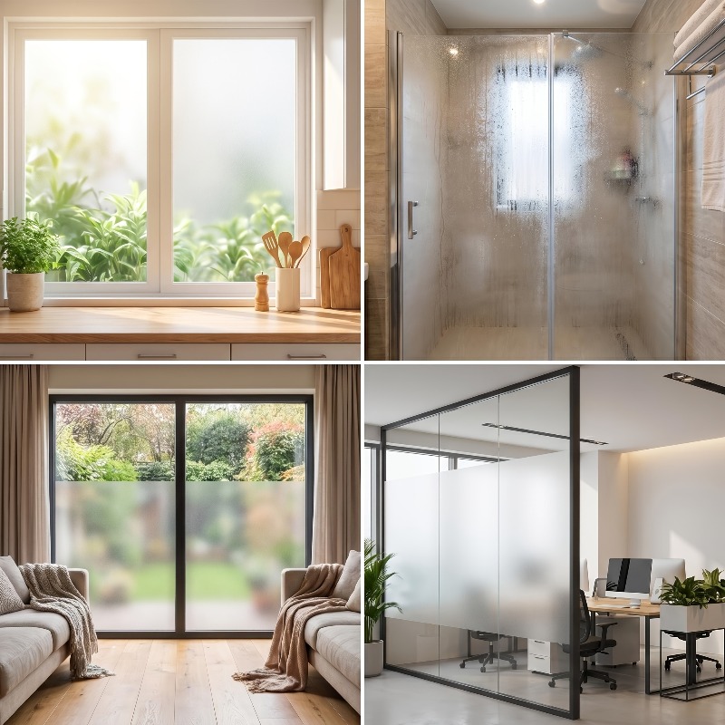 純白のつや消しプライバシーウィンドウフィルム、接着剤不要、半 - Home Bathroom Window のレビューと価格