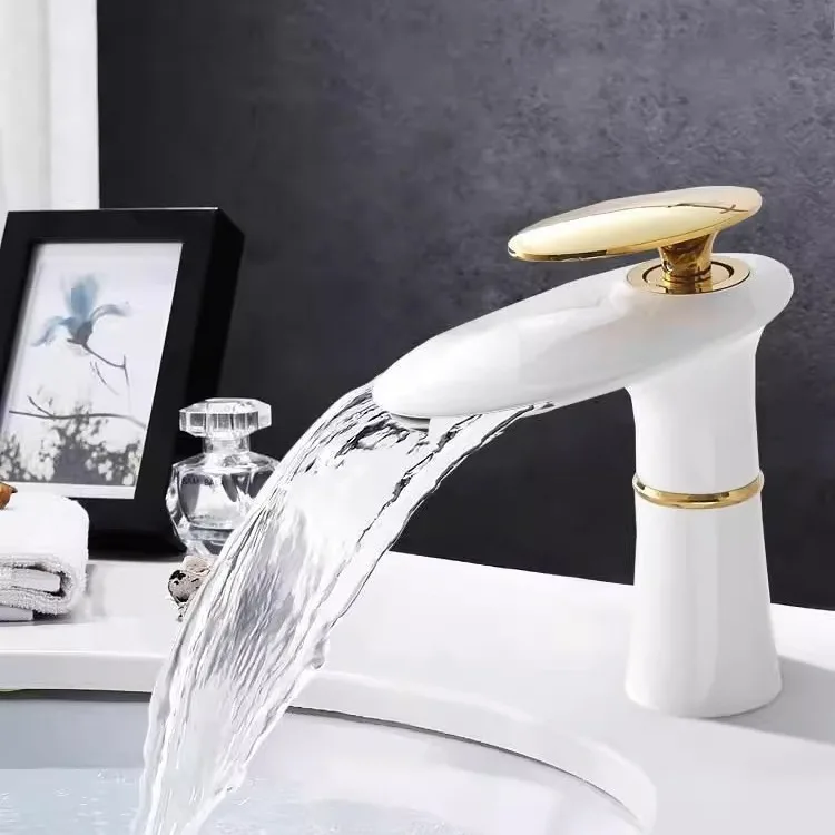 滝状洗面台蛇口 ホワイトゴールド 温冷混合水栓 洗面シンクタ - Home Hardware Bathroom Faucets のレビューと価格