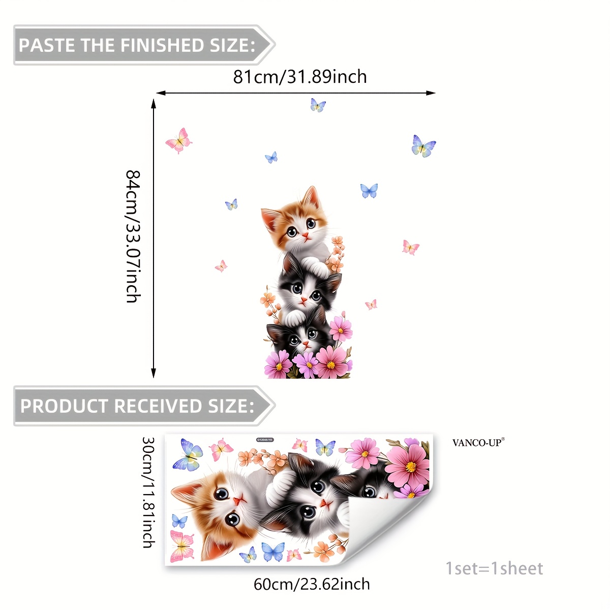 1枚入りのかわいい子猫のジェンガ蝶の花柄ウィンドウ＆ウォール - Home Bathroom Window のレビューと価格